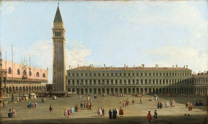 Canaletto, Piazza San Marco, Venezia, La biblioteca con scorcio della Basilica